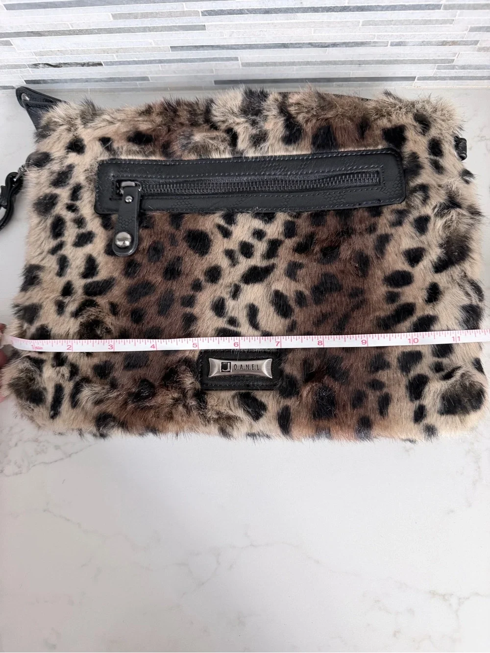 Vintage Joanel Leopard Print Faux Fur Crossbody Clutch - Black Trim
